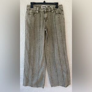PTCL wide-leg cropped jeans with exposed seam details and a raw hem; size 27